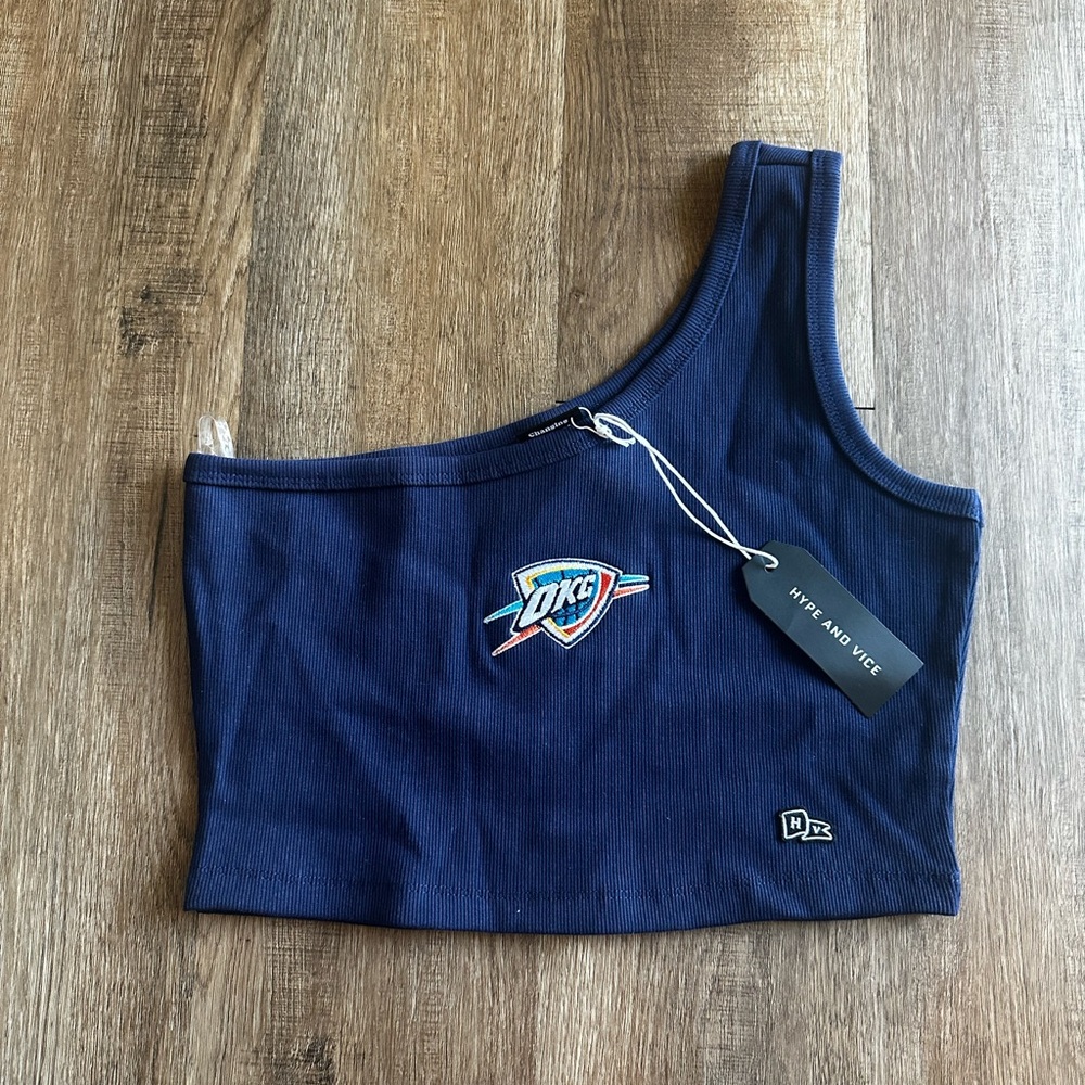 NWT Hype and Vice x OKC Navy One-Shoulder Crop Top